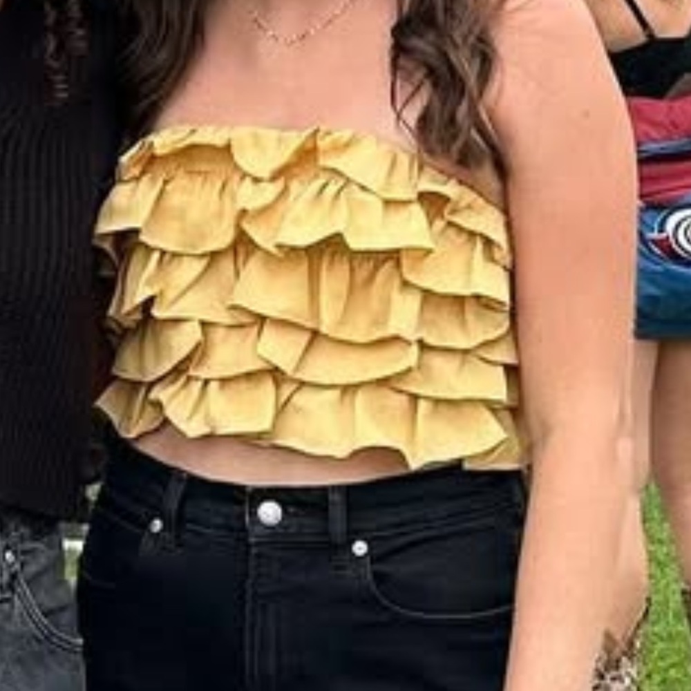 Yellow Ruffled Crop Top indikah